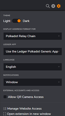 Polkadot JS Extension - Settings